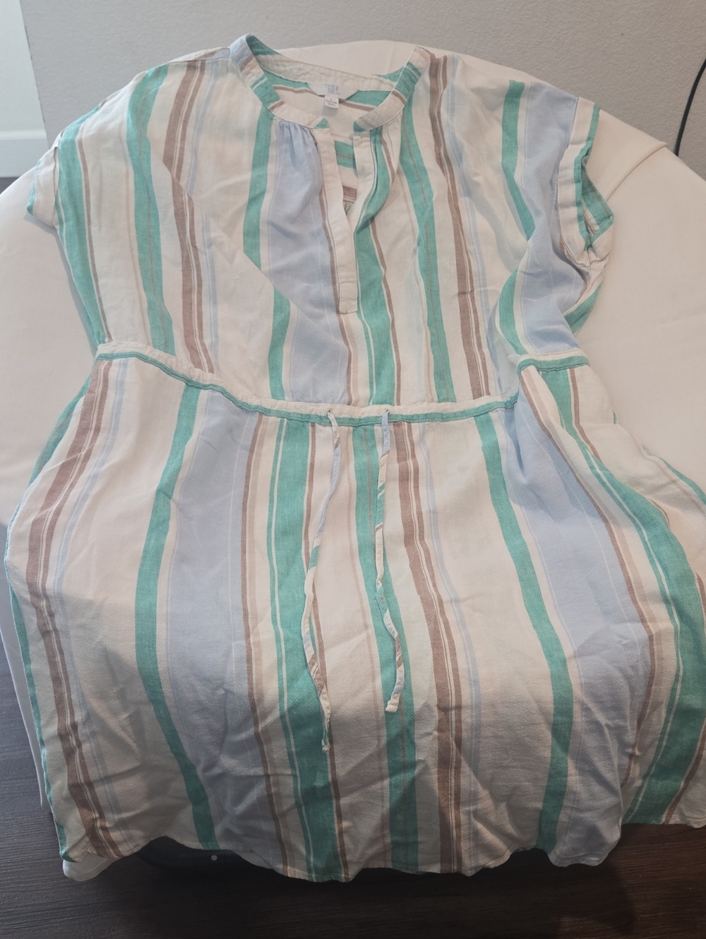 Time and Tru Striped Midi Dress in Teal, Light Blue, Cream, Taupe